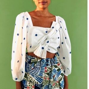 Farm Rio Blue Flowers Long Sleeve Crop Top NWT 🌻Medium